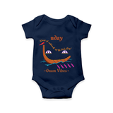 Waves Of Excitement At The Backwaters - Customized Romper For Kids - NAVY BLUE - 0 - 3 Months Old (Chest 16")