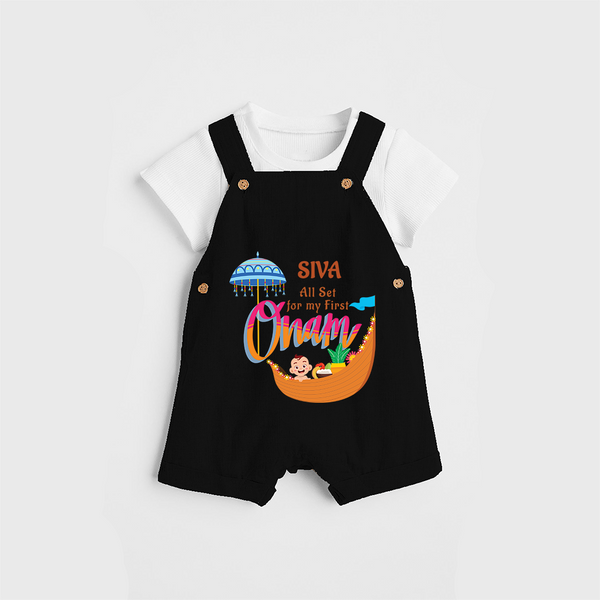 All Set For My First Onam - Customized Dungaree Set For Kids - BLACK - 0 - 5 Months Old (Chest 17")