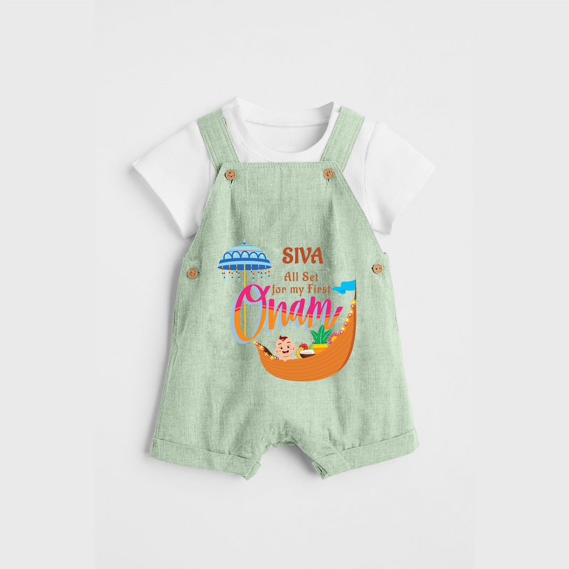 All Set For My First Onam - Customized Dungaree Set For Kids - MINT GREEN - 0 - 5 Months Old (Chest 17")