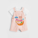 All Set For My First Onam - Customized Dungaree Set For Kids - PEACH - 0 - 5 Months Old (Chest 17")