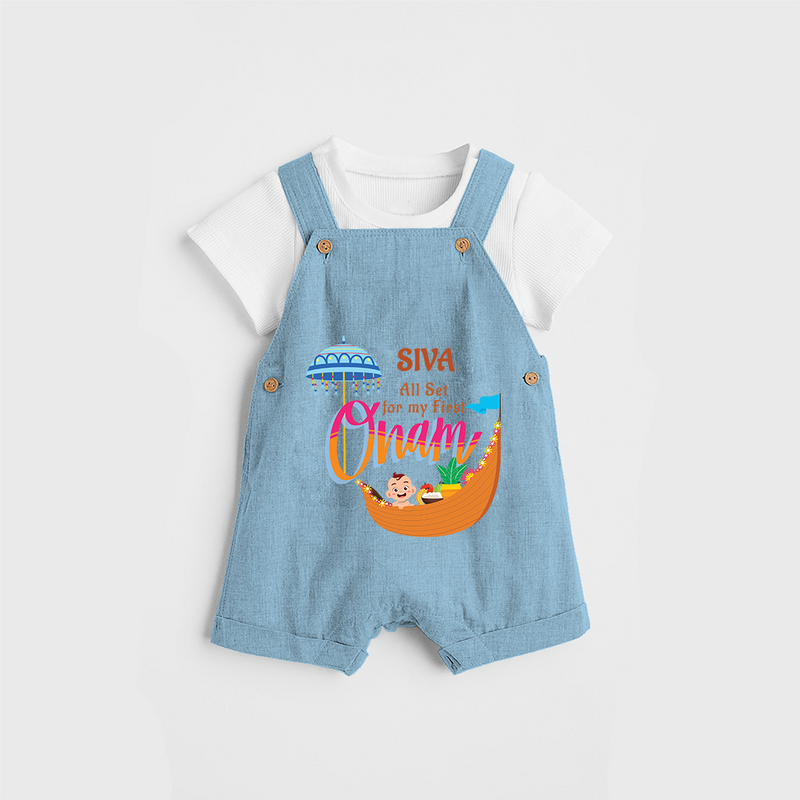 All Set For My First Onam - Customized Dungaree Set For Kids - SKY BLUE - 0 - 5 Months Old (Chest 17")