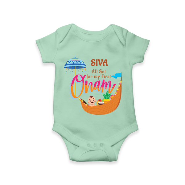 All Set For My First Onam - Customized Romper For Kids - MINT GREEN - 0 - 3 Months Old (Chest 16")