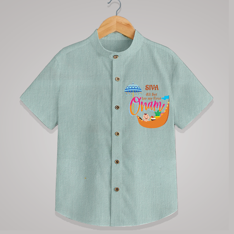 All Set For My First Onam - Customized Shirt For Kids - ARCTIC BLUE - 0 - 6 Months Old (Chest 23")