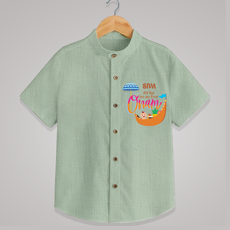 All Set For My First Onam - Customized Shirt For Kids - MINT GREEN - 0 - 6 Months Old (Chest 23")