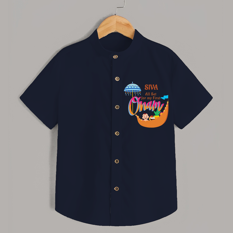 All Set For My First Onam - Customized Shirt For Kids - NAVY BLUE - 0 - 6 Months Old (Chest 23")