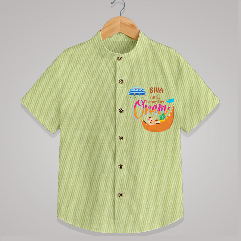 All Set For My First Onam - Customized Shirt For Kids - PASTEL GREEN - 0 - 6 Months Old (Chest 23")