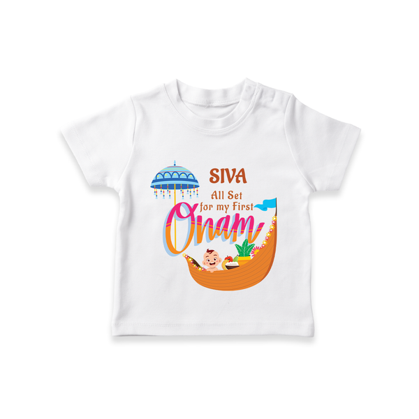 All Set For My First Onam - Customized TShirt For Kids - WHITE - 0-5 Months Old (Chest 17")