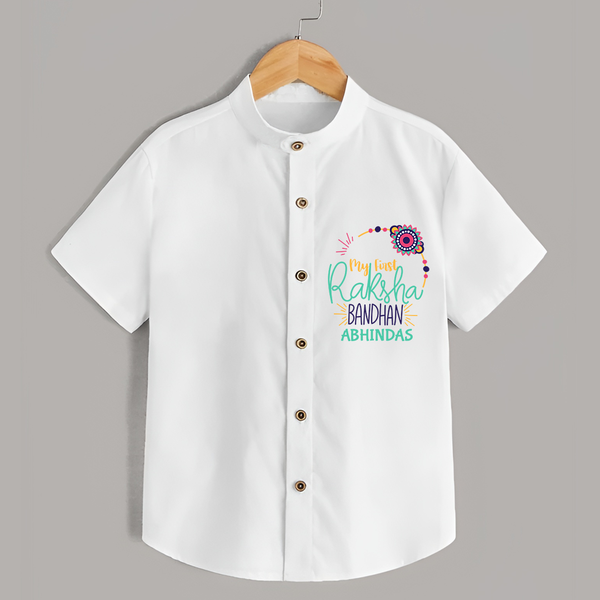 My First Raksha Bandhan - Customized Shirt For Kids - WHITE - 0 - 6 Months Old (Chest 23")