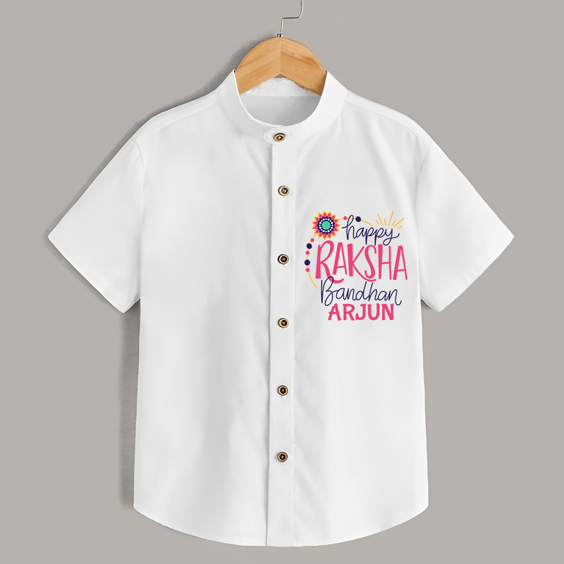 Happy Raksha Bandhan - Customized Shirt For Kids - WHITE - 0 - 6 Months Old (Chest 23")