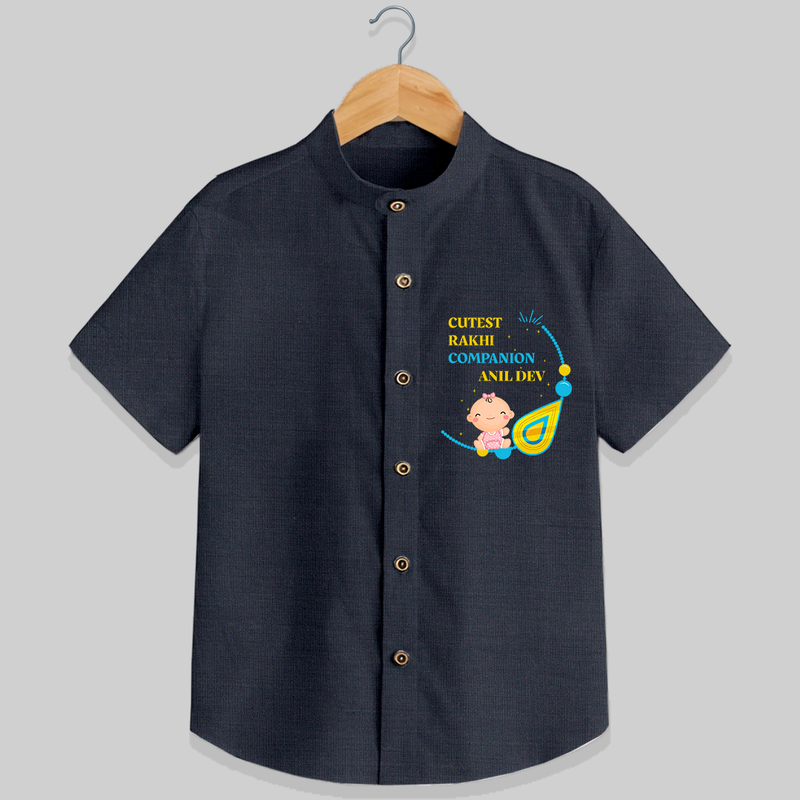 Cutest Rakhi Companion - Customized Shirt For Kids - DARK GREY - 0 - 6 Months Old (Chest 23")