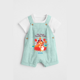 Celebrating the Power of Knowledge and Tools - Customized Ayudha Pooja Themed Dungaree Set For kids - ARCTIC BLUE - 0 - 5 Months Old (Chest 18")