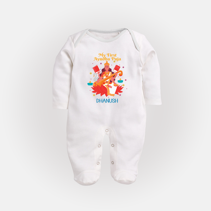 My First Ayudha Puja | Little Blessing Sleep Suit - WHITE - New Born (Chest 7.5")