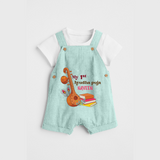 My 1st  Ayudha Pooja - Customized Ayudha Pooja Themed Dungaree Set For kids - ARCTIC BLUE - 0 - 5 Months Old (Chest 18")