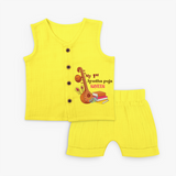 My 1st  Ayudha Pooja - Customized Ayudha Pooja Themed Jabla Set For kids - YELLOW - 0 - 3 Months Old (Chest 9.8")