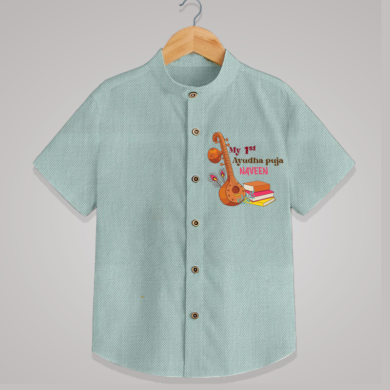 My 1st  Ayudha Pooja - Customized Ayudha Pooja Themed Shirt For kids - ARCTIC BLUE - 0 - 6 Months Old (Chest 23")