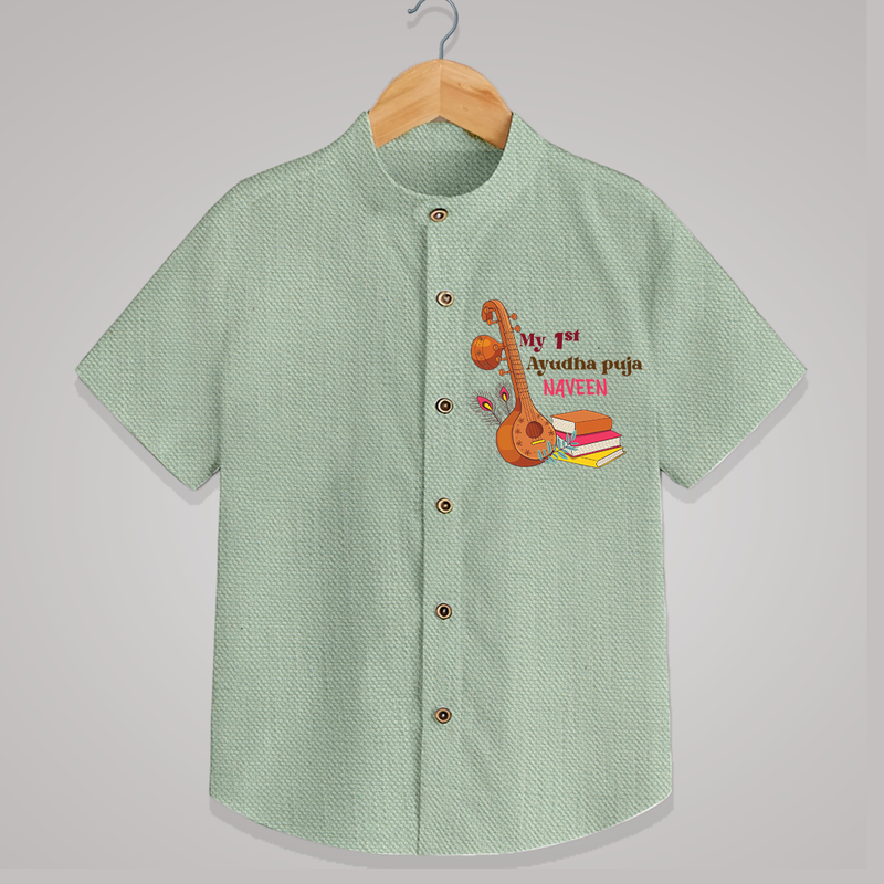 My 1st  Ayudha Pooja - Customized Ayudha Pooja Themed Shirt For kids - MINT GREEN - 0 - 6 Months Old (Chest 23")