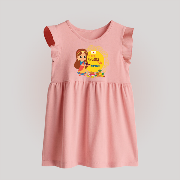 My First Ayudha Puja | Tiny Traditions Baby Frock - BABY PINK - 0 - 3 Months Old (Chest 17")