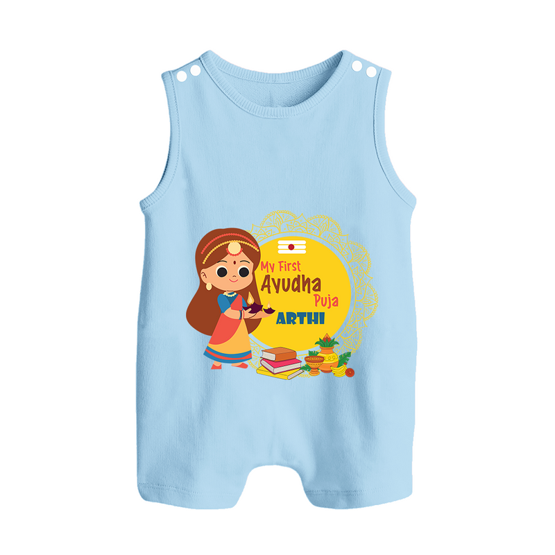 My First Ayudha Puja | Tiny Traditions Romper Suit - BABY BLUE - 0 - 5 Months Old (Chest 18")