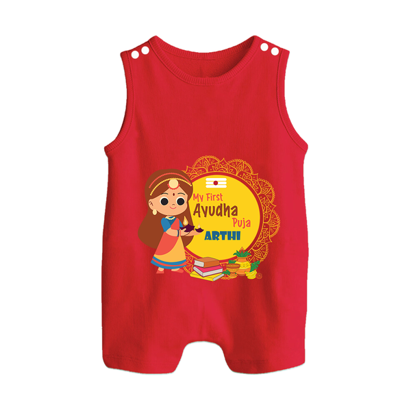 My First Ayudha Puja | Tiny Traditions Romper Suit - RED - 0 - 5 Months Old (Chest 18")