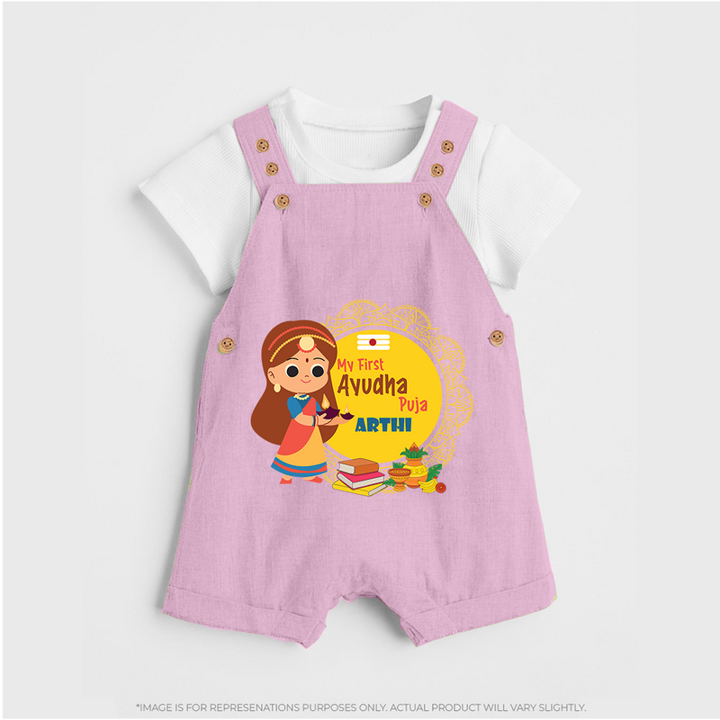 My First Ayudha Puja | Tiny Traditions Dungaree Set - BABY PINK - 0 - 5 Months Old (Chest 18")