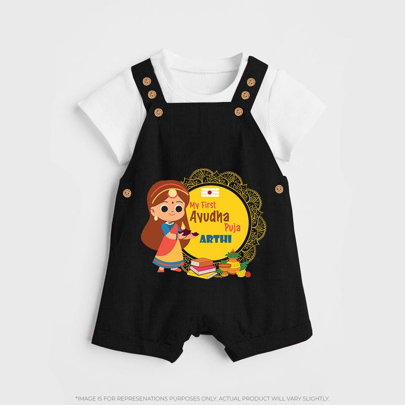 My First Ayudha Puja | Tiny Traditions Dungaree Set - BLACK - 0 - 5 Months Old (Chest 18")