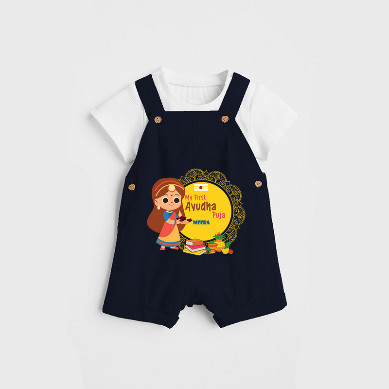 A Celebration of Skill, Tools, and Prosperity - Customized Ayudha Pooja Themed Dungaree Set For kids - NAVY BLUE - 0 - 5 Months Old (Chest 18")