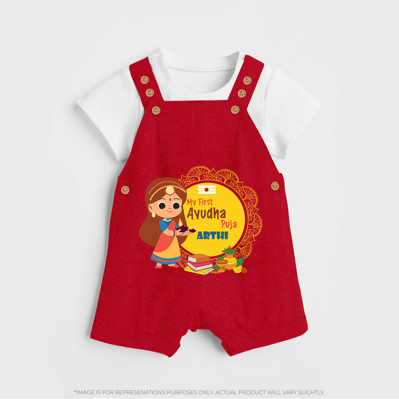My First Ayudha Puja | Tiny Traditions Dungaree Set - RED - 0 - 5 Months Old (Chest 18")