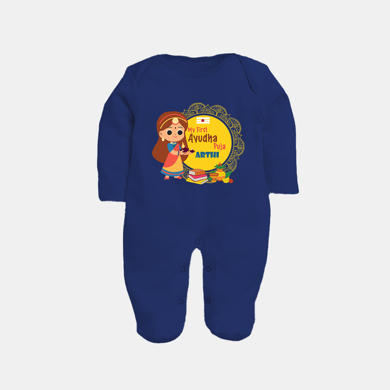My First Ayudha Puja | Tiny Traditions Sleep Suit - NAVY BLUE - New Born (Chest 7.5")