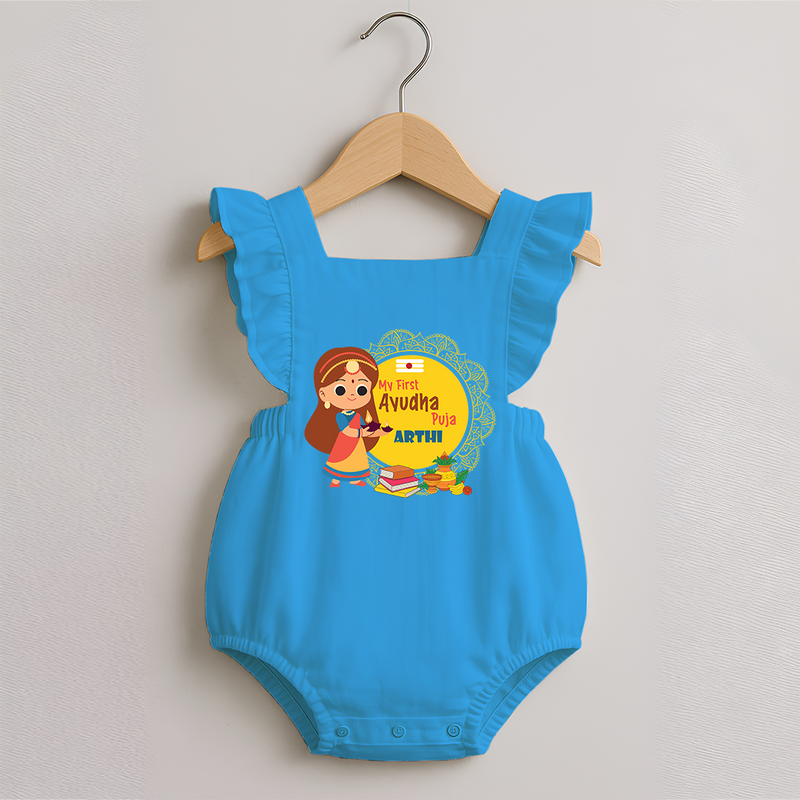 My First Ayudha Puja | Tiny Traditions Romper Frock - SKY BLUE - 0 - 3 Months Old (Chest 19")