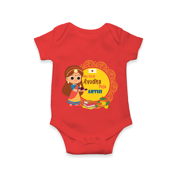 My First Ayudha Puja | Tiny Traditions Romper - RED - New Born (Chest 14")