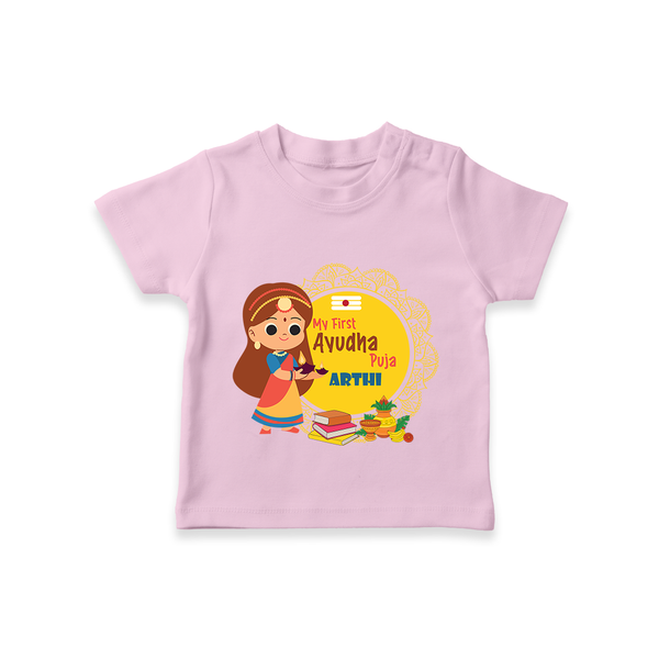 My First Ayudha Puja | Tiny Traditions Tshirt - BABY PINK - 0-5 Months Old (Chest 17")