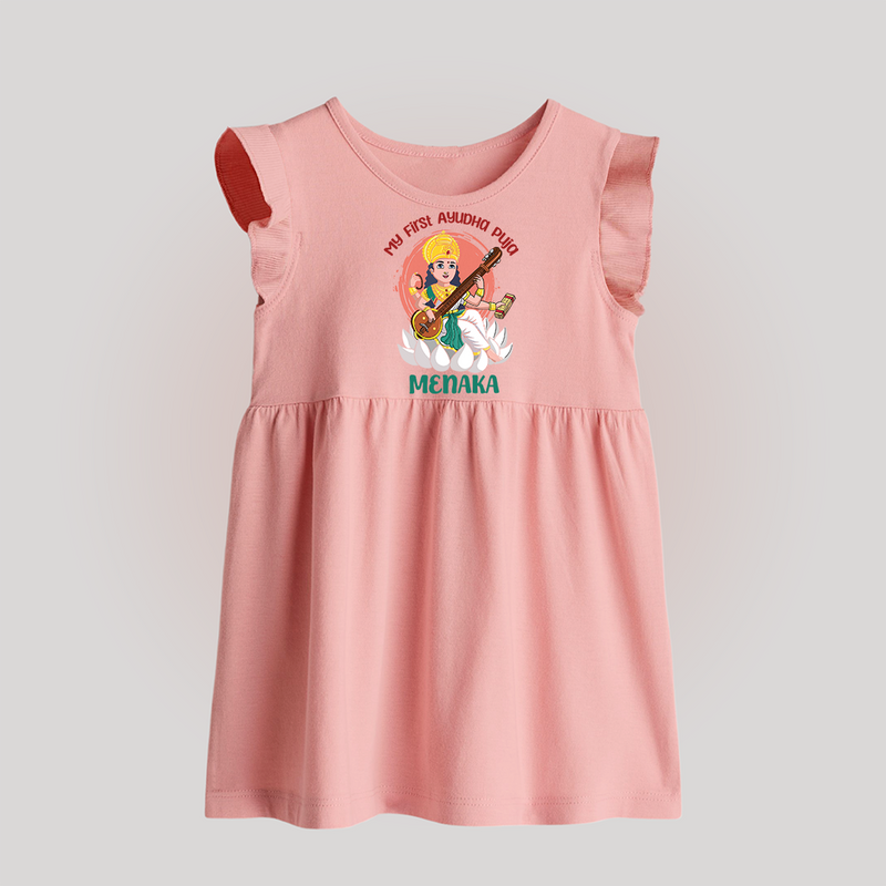 My First Ayudha Puja | Sacred Beginnings Baby Frock - BABY PINK - 0 - 3 Months Old (Chest 17")