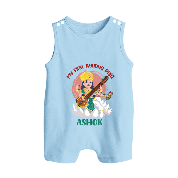 My First Ayudha Puja | Sacred Beginnings Romper Suit - BABY BLUE - 0 - 5 Months Old (Chest 18")