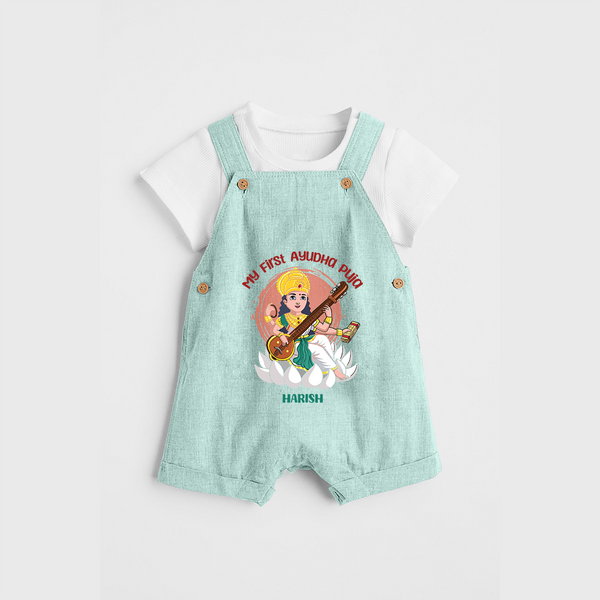 My First Ayudha pooja Customized Ayudha Pooja Themed Dungaree Set For kids - ARCTIC BLUE - 0 - 5 Months Old (Chest 18")