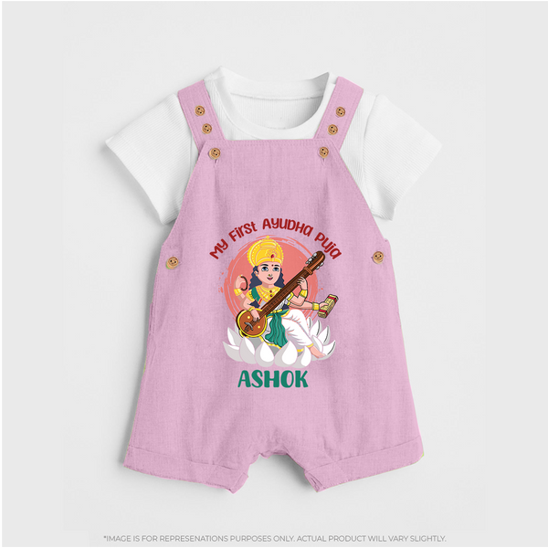 My First Ayudha Puja | Sacred Beginnings Dungaree Set - BABY PINK - 0 - 5 Months Old (Chest 18")
