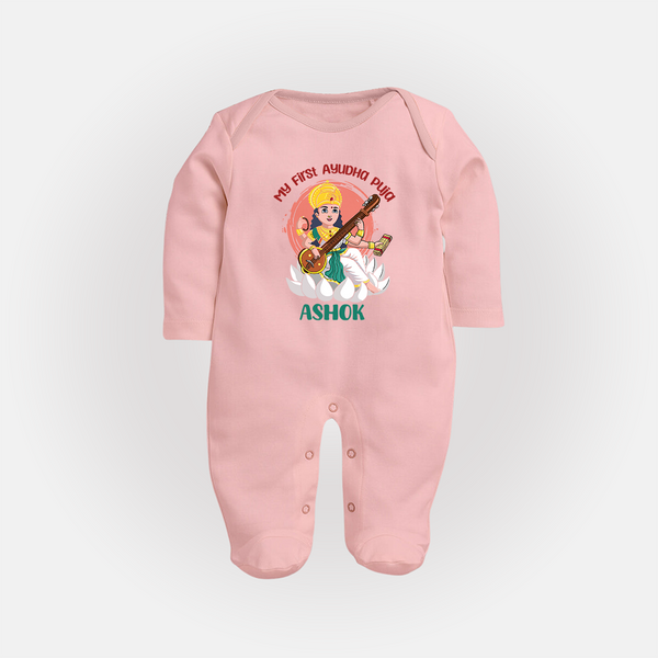 My First Ayudha Puja | Sacred Beginnings Sleep Suit - BABY PINK - New Born (Chest 7.5")