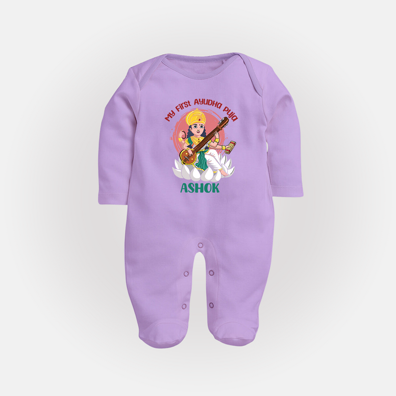 My First Ayudha Puja | Sacred Beginnings Sleep Suit - LILAC - New Born (Chest 7.5")