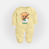 My First Ayudha Puja | Sacred Beginnings Sleep Suit - PASTEL YELLOW - New Born (Chest 7.5")