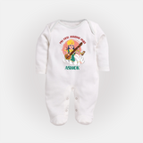 My First Ayudha Puja | Sacred Beginnings Sleep Suit - WHITE - New Born (Chest 7.5")