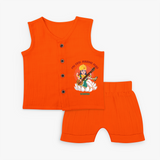 My First Ayudha pooja Customized Ayudha Pooja Themed Jabla Set For kids - TANGERINE - 0 - 3 Months Old (Chest 9.8")