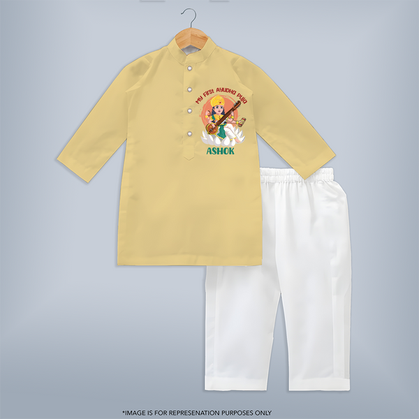 My First Ayudha Puja | Sacred Beginnings Kurta - PASTEL YELLOW - 3 - 6 Months Old (Chest 24", Kurta Length 14'', Waist 19", Pant Length 14")