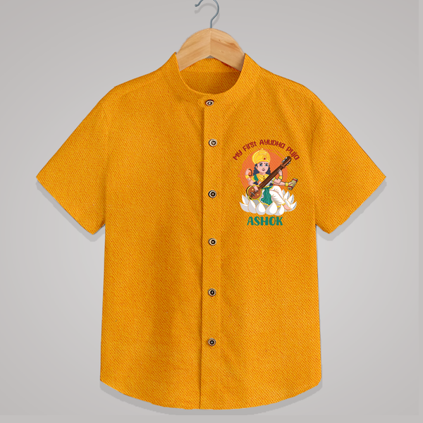 My First Ayudha Puja | Sacred Beginnings Shirt - CHROME YELLOW - 0 - 6 Months Old (Chest 23")
