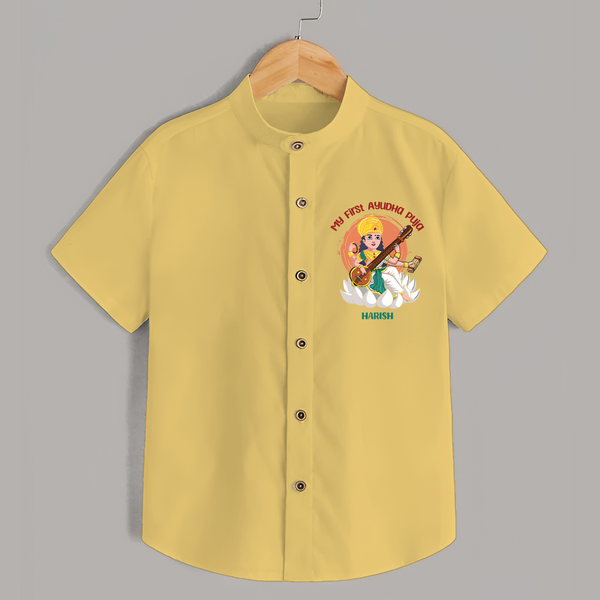 My First Ayudha pooja Customized Ayudha Pooja Themed Shirt For kids - YELLOW - 0 - 6 Months Old (Chest 23")