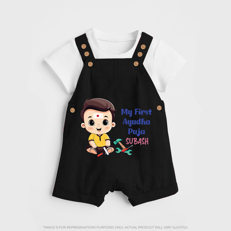 My First Ayudha Puja | Festival of Tools Dungaree Set - BLACK - 0 - 5 Months Old (Chest 18")