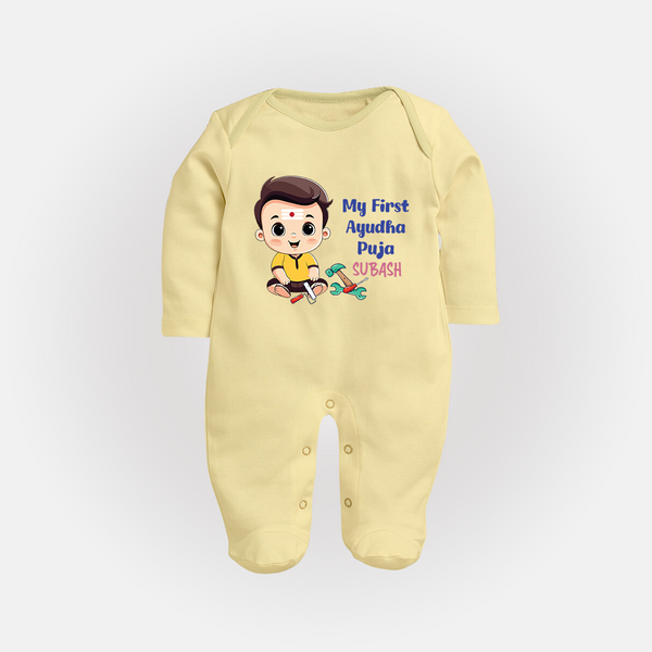 My First Ayudha Puja | Festival of Tools Sleep Suit - PASTEL YELLOW - New Born (Chest 7.5")