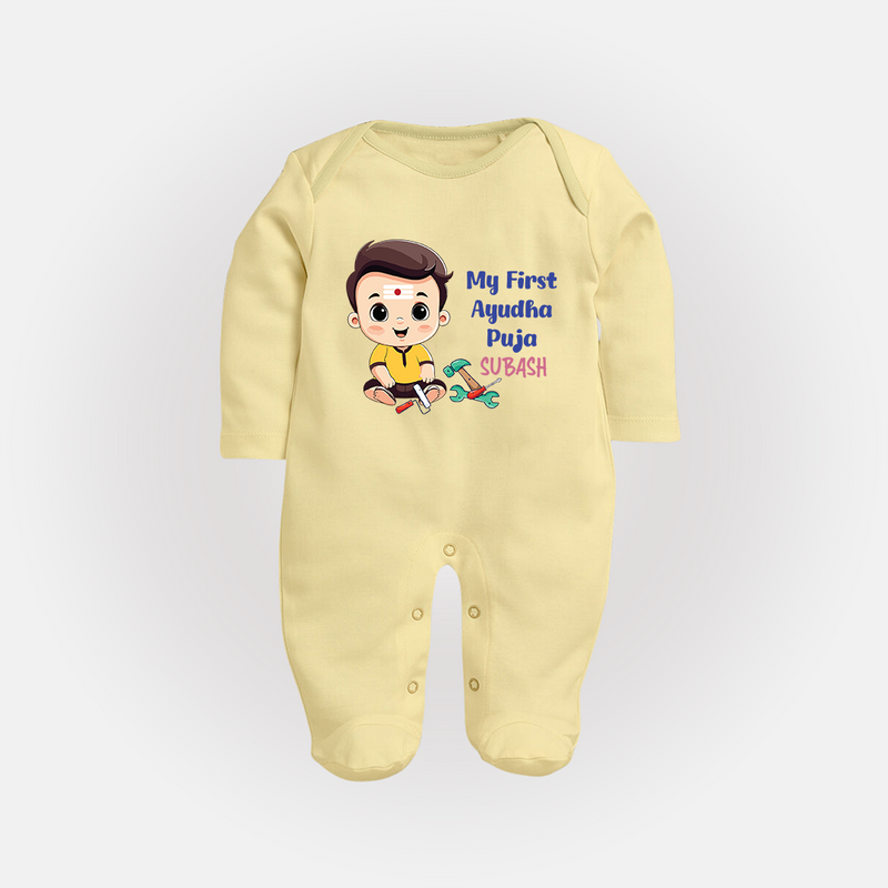 My First Ayudha Puja | Festival of Tools Sleep Suit - PASTEL YELLOW - New Born (Chest 7.5")