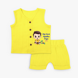 Tools Blessed, Futures Built Customized Ayudha Pooja Themed Kids Jabla Set - YELLOW - 0 - 3 Months Old (Chest 9.8")