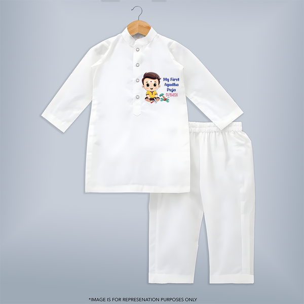 My First Ayudha Puja | Festival of Tools Kurta - WHITE - 3 - 6 Months Old (Chest 24", Kurta Length 14'', Waist 19", Pant Length 14")