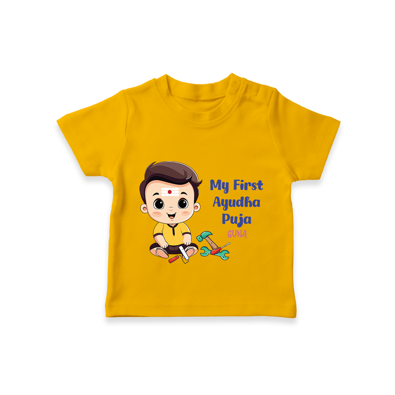 Baby Boy's First Ayudha Pooja - Customised T-Shirt For Baby's - CHROME YELLOW - 0 - 5 Months Old (Chest 17")