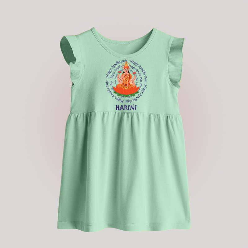 Happy Ayudha Puja | Festival Joy Baby Frock - MINT GREEN - 0 - 3 Months Old (Chest 17")